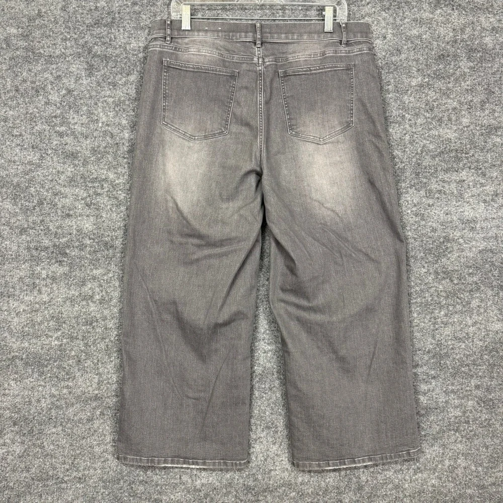 J McLaughlin Wide Leg Jeans Womens 10 Grey High Rise Cropped Faded Stretch Denim